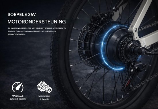 SmartAI C1 28 inch Elektrische Fiets - 250W Motor - 36V 13Ah Accu - Bereik tot 80km - Shimano 7-Snelheden - Max 25km/u - - Verende Voorvork -Elektrische stadsfietsen -Champagne goud — afbeelding 5