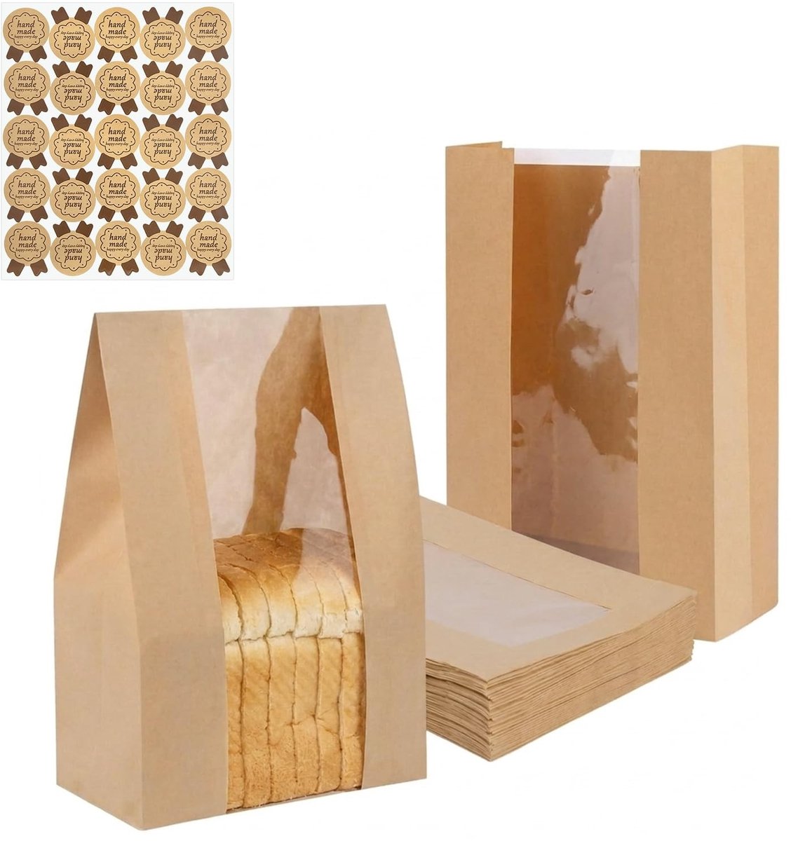 SolidKeus - Papier Broodzakken Set van 50 Stuks met Venster