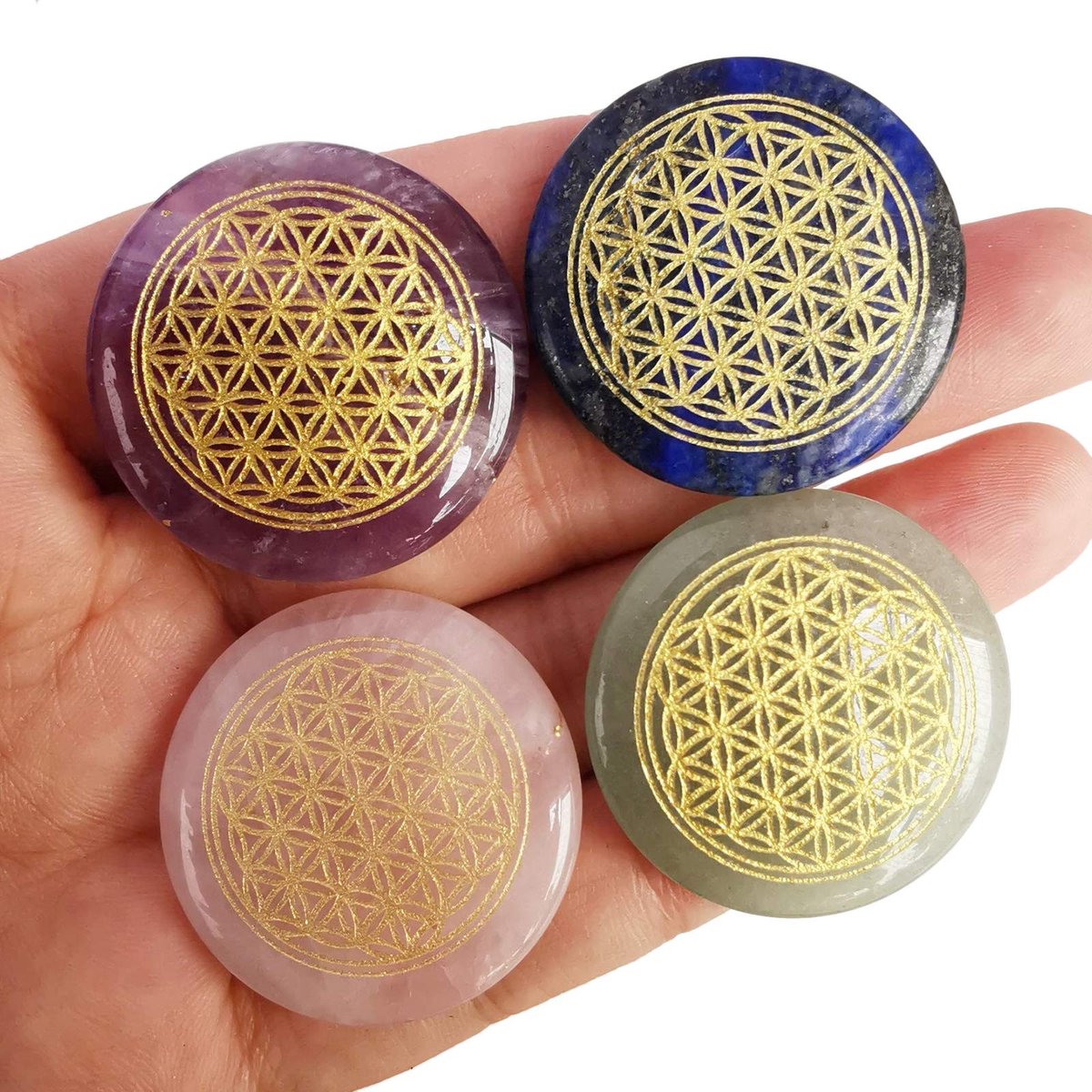 SolidKeus - Set van 4 Chakra Healing Palm Stones