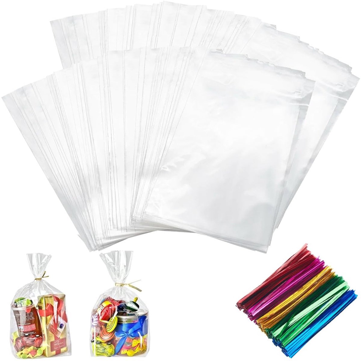 SolidKeus - Set van 200 Transparante Snoepzakjes met Ribbons