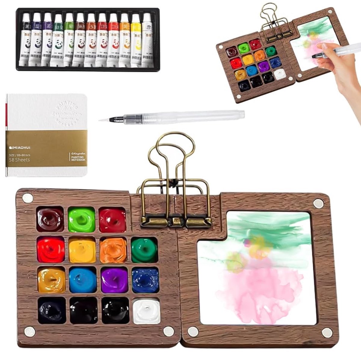 SolidKeus - Mini Waterverf Set met 12 Kleuren en Palette