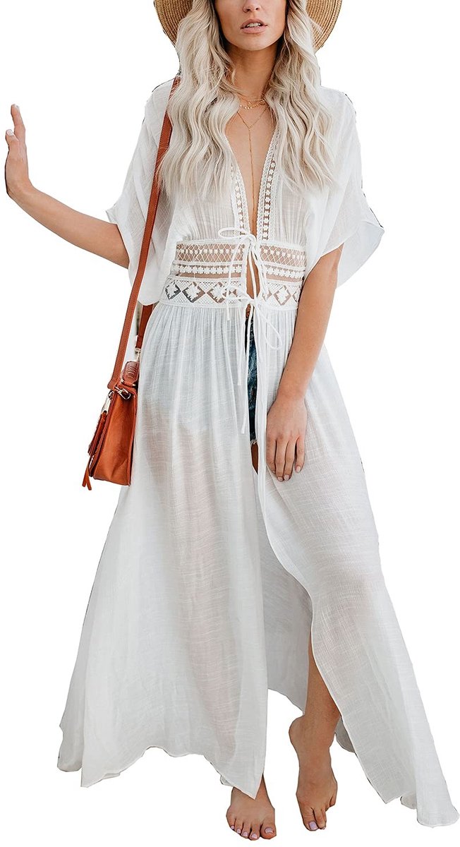 SolidKeus - Lange Lace Cover Up Strandjurk in Wit