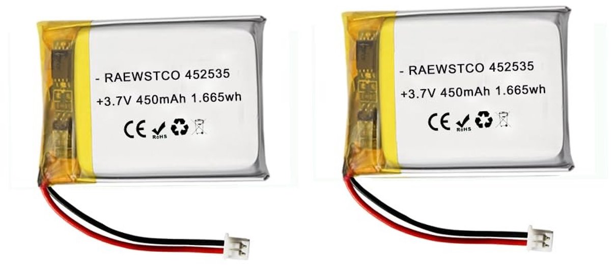 SolidKeus - 2 Stuks 3,7 V 450 mAh Lithiumbatterij voor Walkietalkies en Gezichtsreinigers