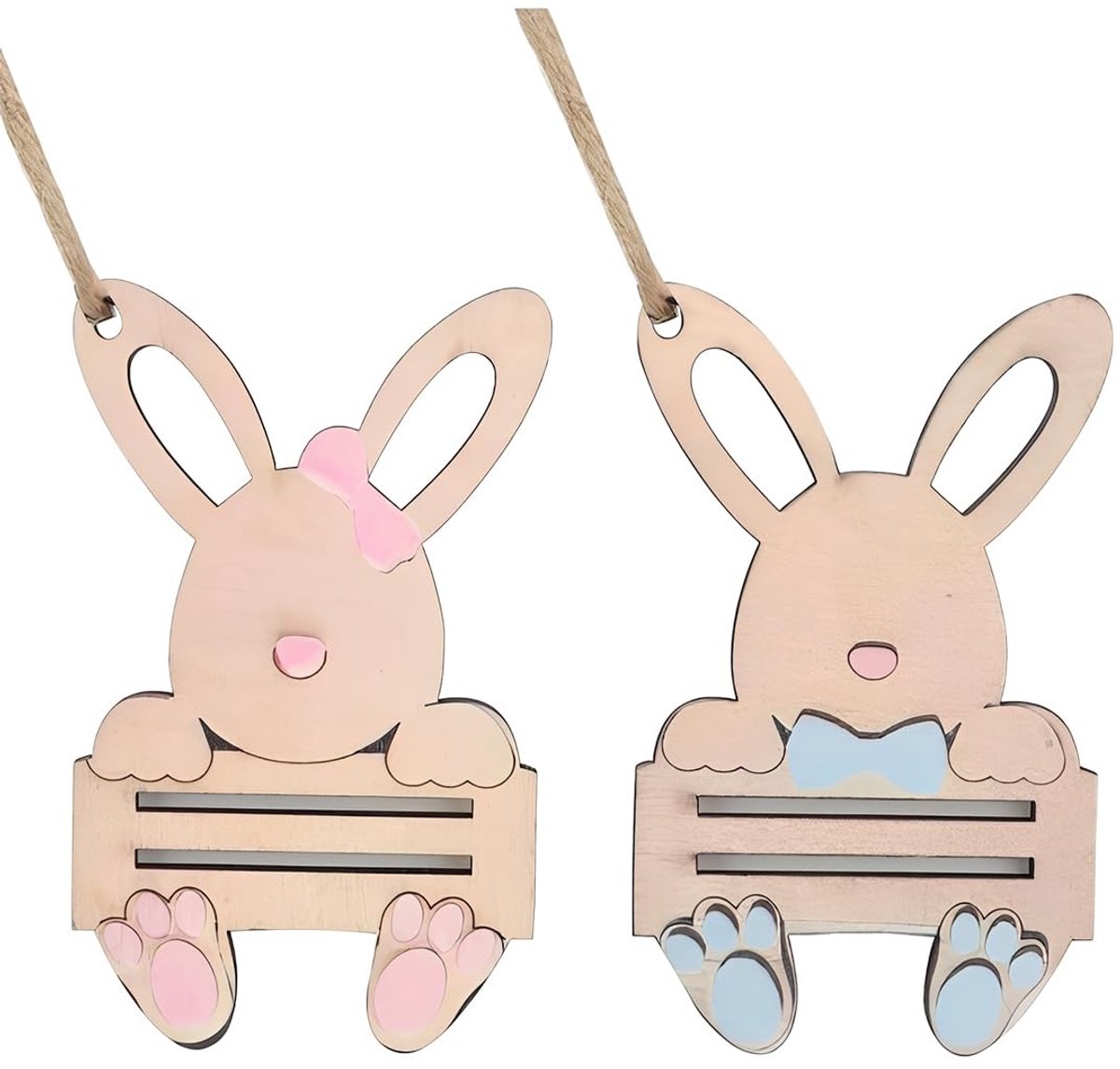 SolidKeus - Houten Paashaas Geld Cadeau Tags Set van 2