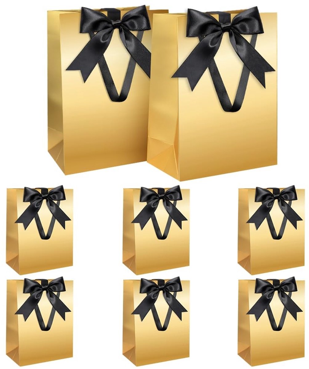 SolidKeus - Set van 8 Gouden Cadeauzakken met Lint