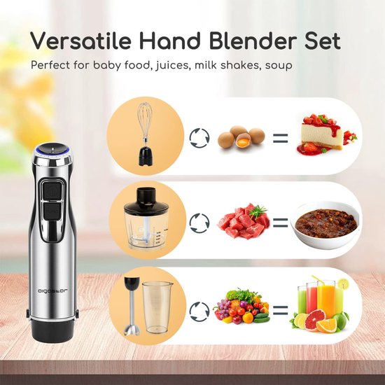 Staafmixer Set - Keukenmixer Accessoires - Maaltijden Bereiden - 1000 Watt Krachtig - 500 ml Hakmolen - Zilver — afbeelding 3