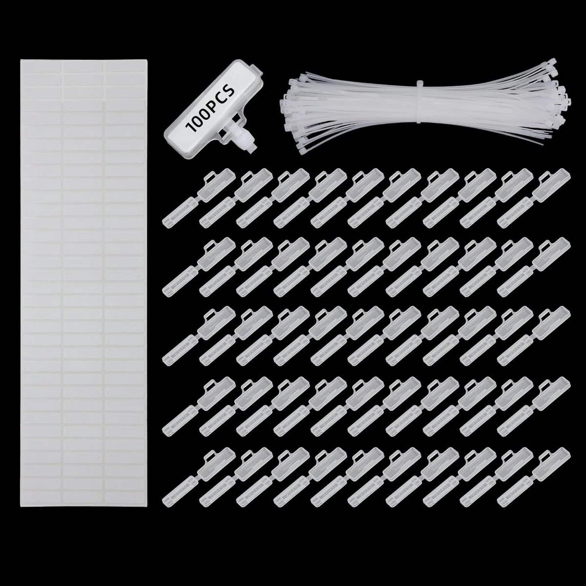100 Stuks Transparante Kabel Labels met Clips en Kabelbinders voor Kabelmarkering en Organisatie
