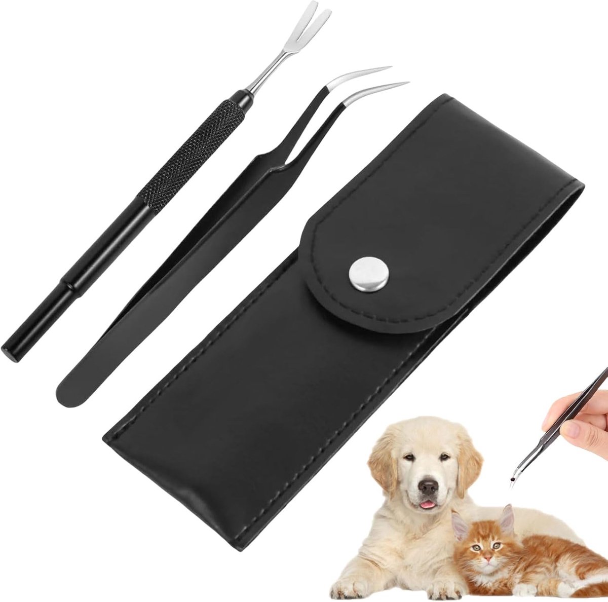 2 stuks Premium-tekenverwijderingsset, teken- en vlooienverwijderaar van roestvrij staal voor huisdieren, honden, katten en mensen, veilige tekentrekker en nauwkeurige pincet