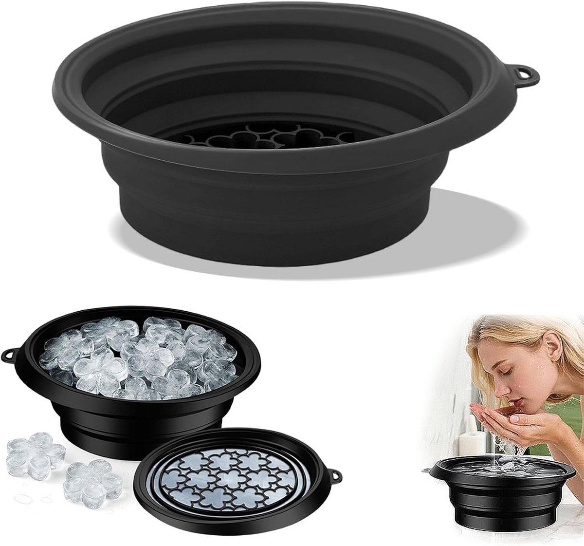 Ice Bath Bowl, 29,5 x 23 x 10 cm, opvouwbare ijsblokjes voor gezicht, ijsbad-kom, siliconen kom voor gezicht, ijsbad, siliconen ijsbad, siliconen ijs, gezichtsopvouwbare wasbain voor