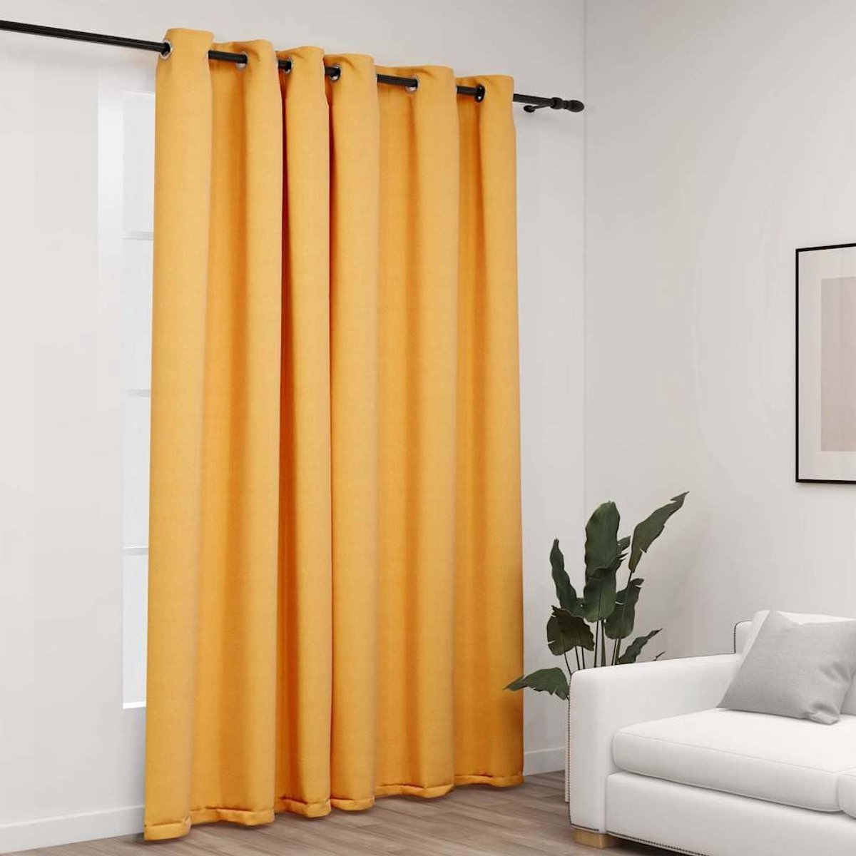 Verduisteringsgordijn met inslagringen, linnenlook, geel, 290 x 245 cm, donker gordijn voor woonkamer en slaapkamer, machinewasbaar, 100% polyester, lichtbescherming