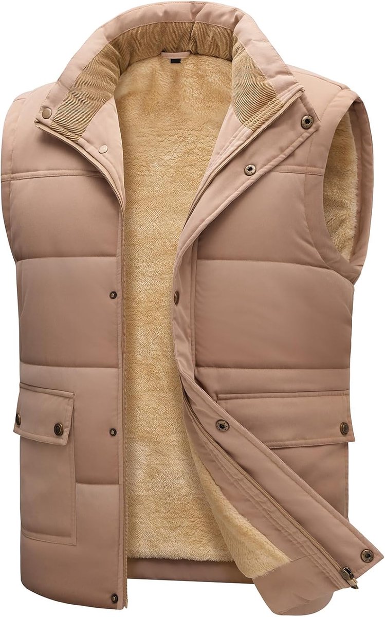 Gilet voor mannen Fleece Body Warmer Gewatteerde Bovenkleding Gilets, Winter Thermische Lichtgewicht Winddicht Mouwloze Jas Rits Warm Vest met Zakken