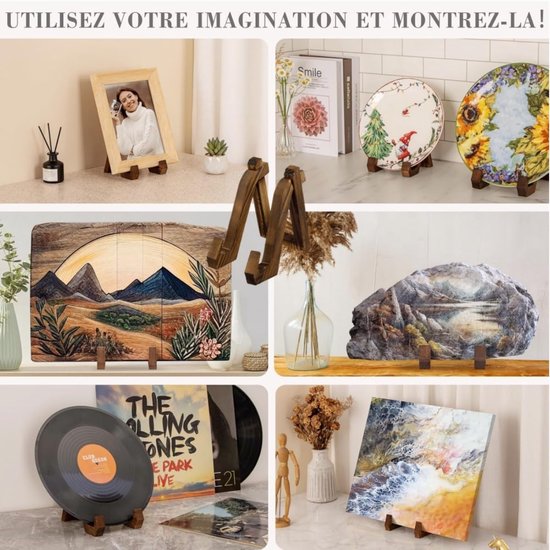 Houten bordenstandaard, 15,2 cm, display voor fotolijsten en multifunctionele ezel, voor boekenplaat, ansichtkaart, kunst, decoratieve schilderijen, lijst van Houten — afbeelding 3