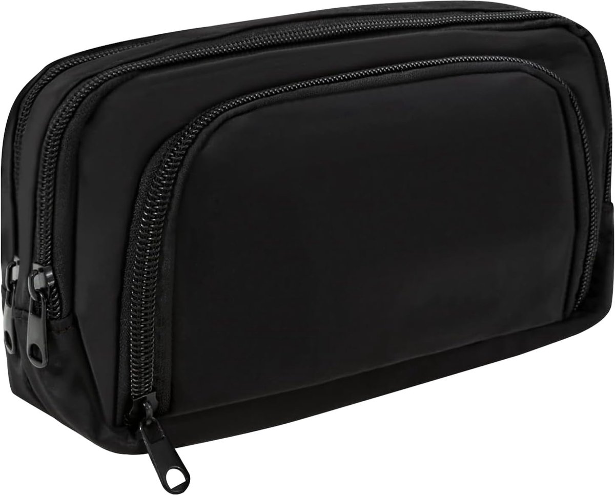 Pennenetui met grote capaciteit met 3 vakken en ritssluiting voor studenten, briefpapier, etui voor school, kantoor, universiteit, Zwart, 21.5*15*6 cm, Tas Organizer