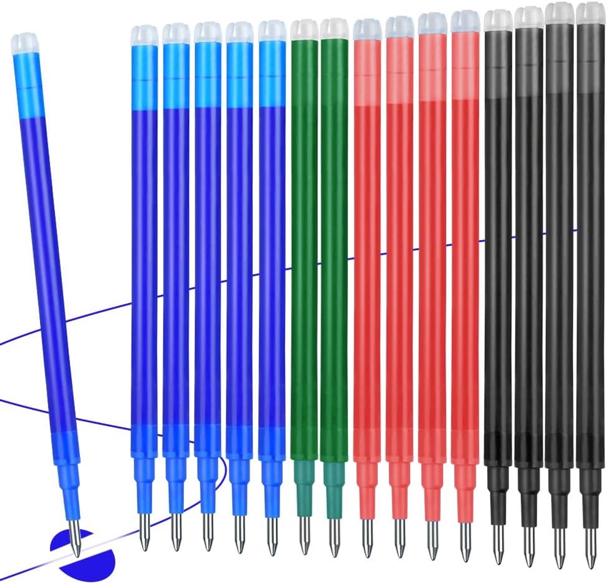 Navulling voor uitwisbare gelpen, 16 stuks 4 kleuren rollerball navulling, 0,7 mm uitwisbare vullingen pen inkt navulling met glad schrijven vervangbare balpen vullingen