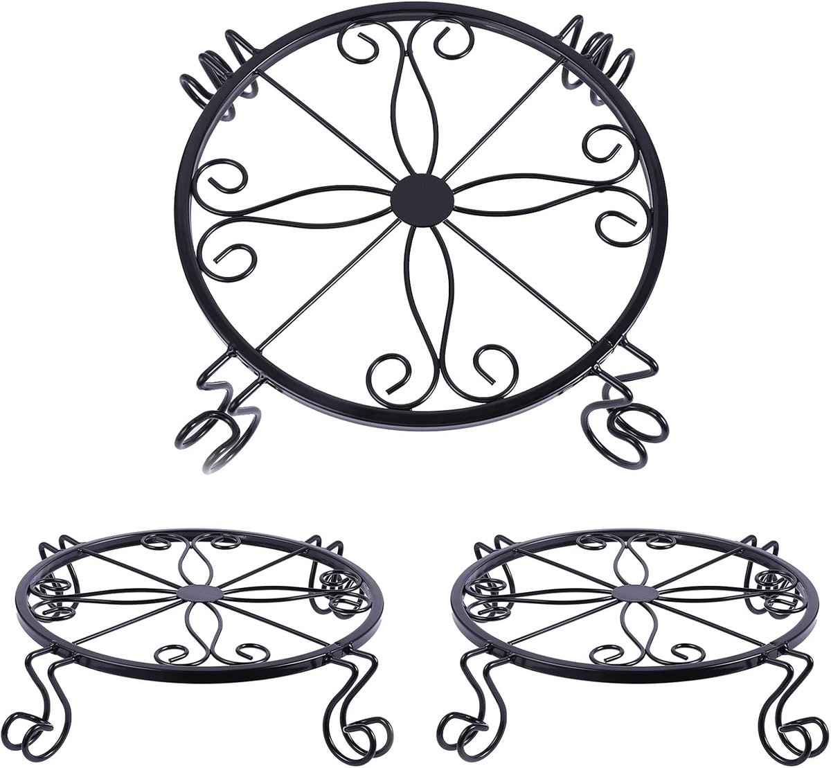 3 stuks plantenstandaard, metalen plantenpotstandaards plantenbakhouder, zwaar belastbaar, roestbestendig ijzeren bloempotverhoger, plantenschotel, ronde plantensteun voor binnen, buiten,