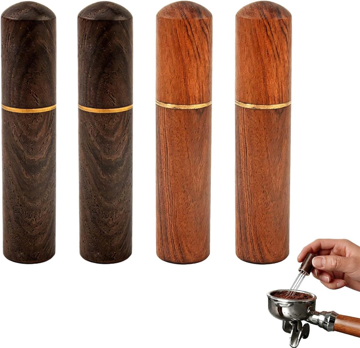 Poeder Naald Set 4 Stuks WDT Tool met Houten Handvat, 0,4 mm RVS Naalden voor Espresso Distributie, Barista Accessoire voor Gelijkmatige Extractie en Betere Koffiesmaak