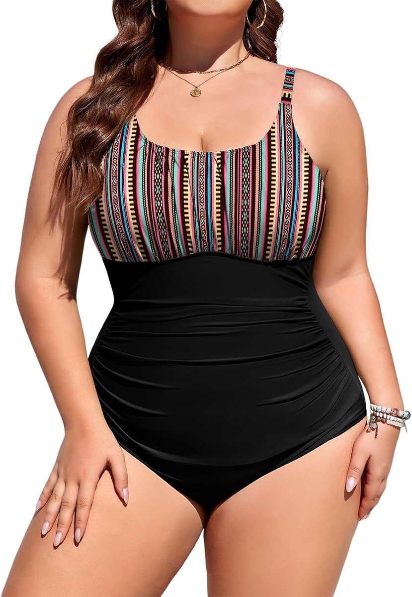 Heekpek Badpak voor dames, grote maat, buikweg, eendelig, badmode, badpak, grote buste, U-vormige hals en rug, plus size zwempak