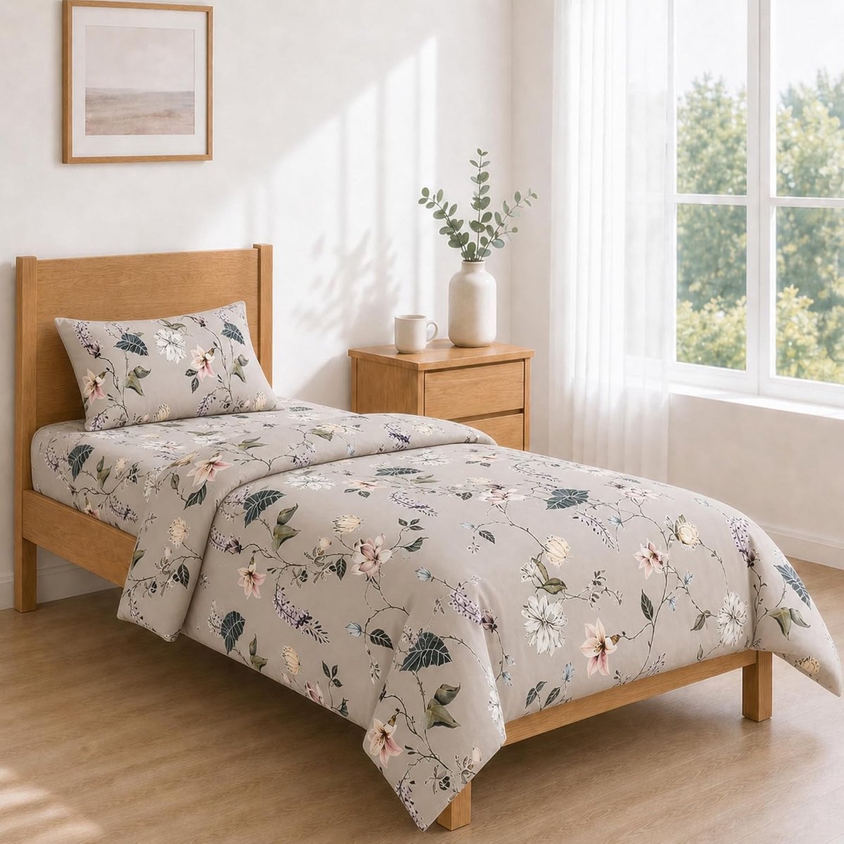Lakenset Bedrukt 90x200+30 / 160x270 + 50x80 1PCS Tortora Floreale | Zacht en licht in gebruik, met tien prints en extra grote maten tot lits-jumeaux voor een compleet en verzorgd opgemaakt bed