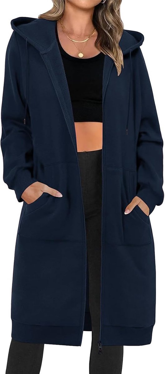 Damestrui met capuchon, grote fleece hoodie met ritssluiting, lange jas, damestrui, lange mouwen, casual, los, sweatshirt, herfst, winter