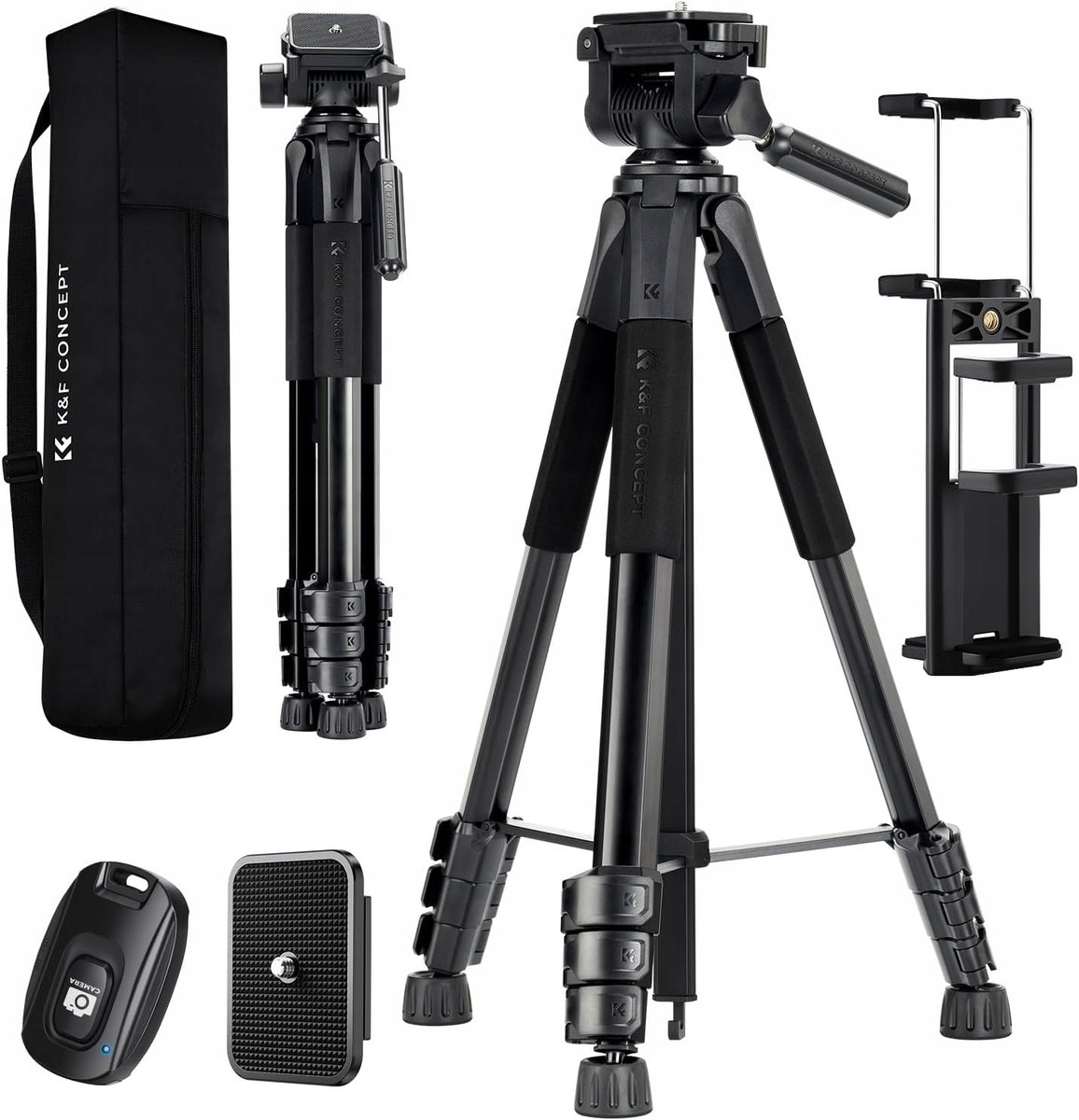 Lichtgewicht Reisstatief 172cm met 3D Kop & Telefoonhouder