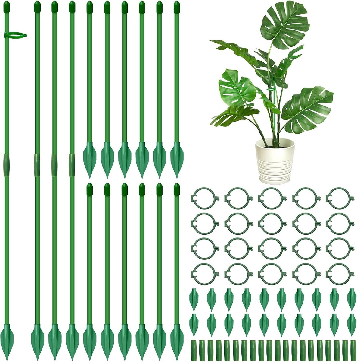 20 Stuks Plantsteun van 30 cm met Aardeplugs, Clips en Verbindingsstukken voor Klimplanten en Groenten