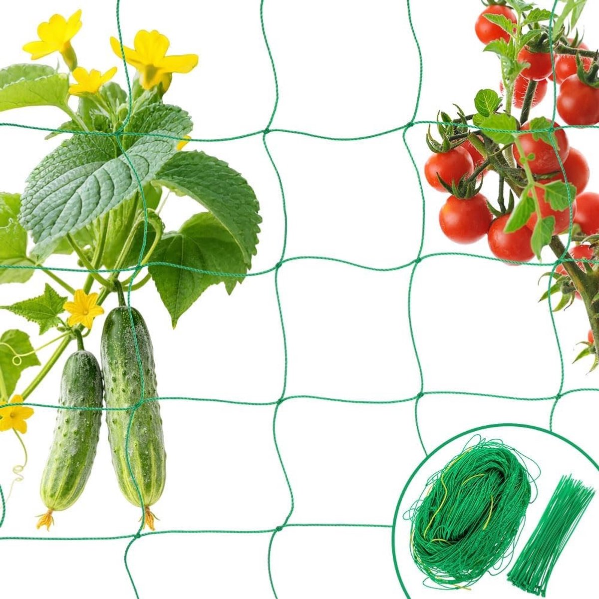 Plant Support Netting 1.8×2.7m met 50 Groene Kabelbinders - Klimnet voor Groenten, Peulen en Fruitplanten