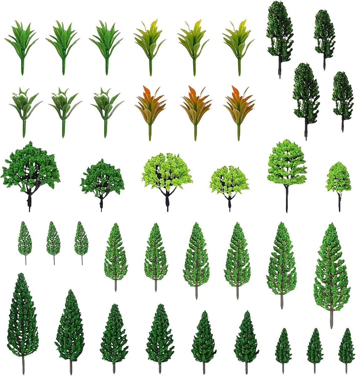 40 stuks miniatuurbomen voor modelbouw, variërend van 3,5 tot 11 cm, perfect voor landschapsmodellen en diorama's