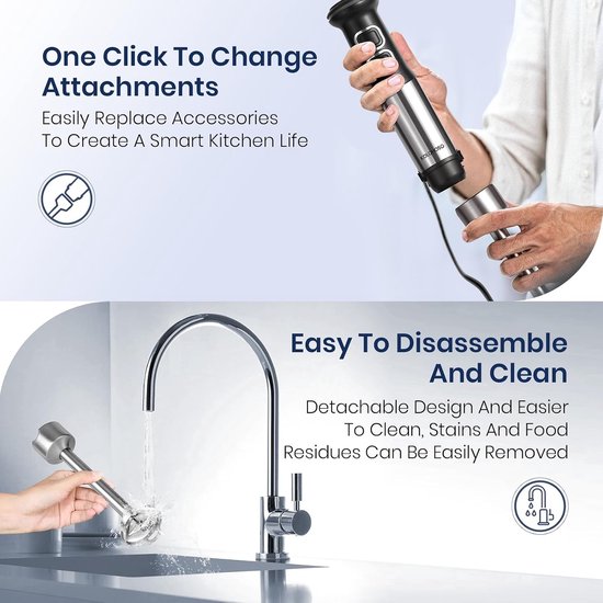Handmixer Set - Keukenapparaat - Maaltijden Bereiden - 21 Snelheden Turbo - 600ML Hopper - Zwart — afbeelding 4