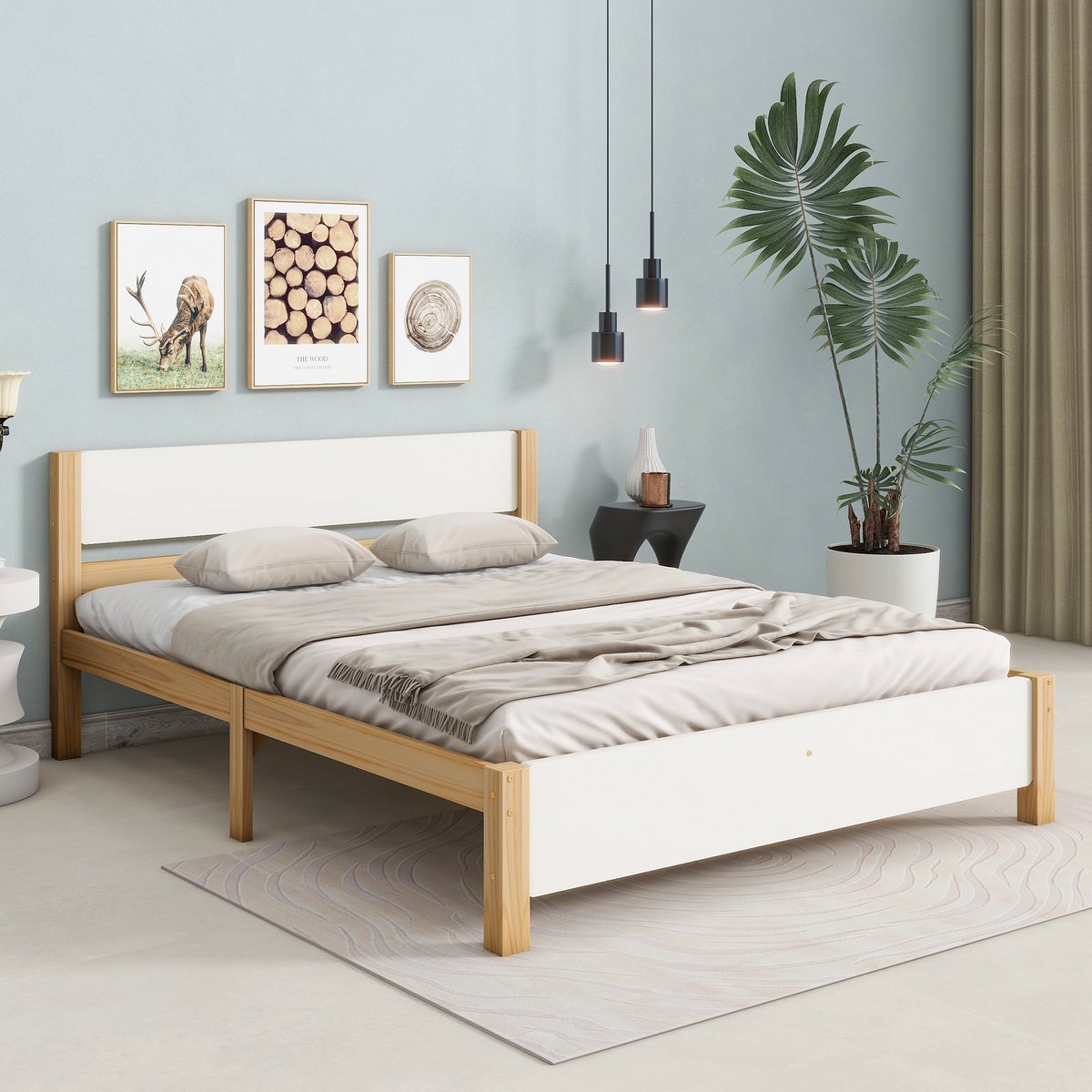 Bedframe - voor matras 140 x 200 cm - wit - met lattenbodem - afmetingen 147 x 207 x 82 cm - matras niet inbegrepen - voor de slaapkamer