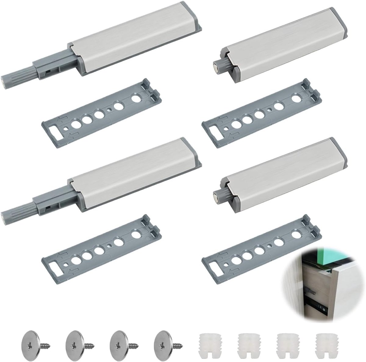 4 stuks drukdeuropener voor kastdeuren, zelfsluitende drukknop, roestvrij staal, ideaal voor meubels en kasten, eenvoudig te installeren, duurzame touch latch oplossing