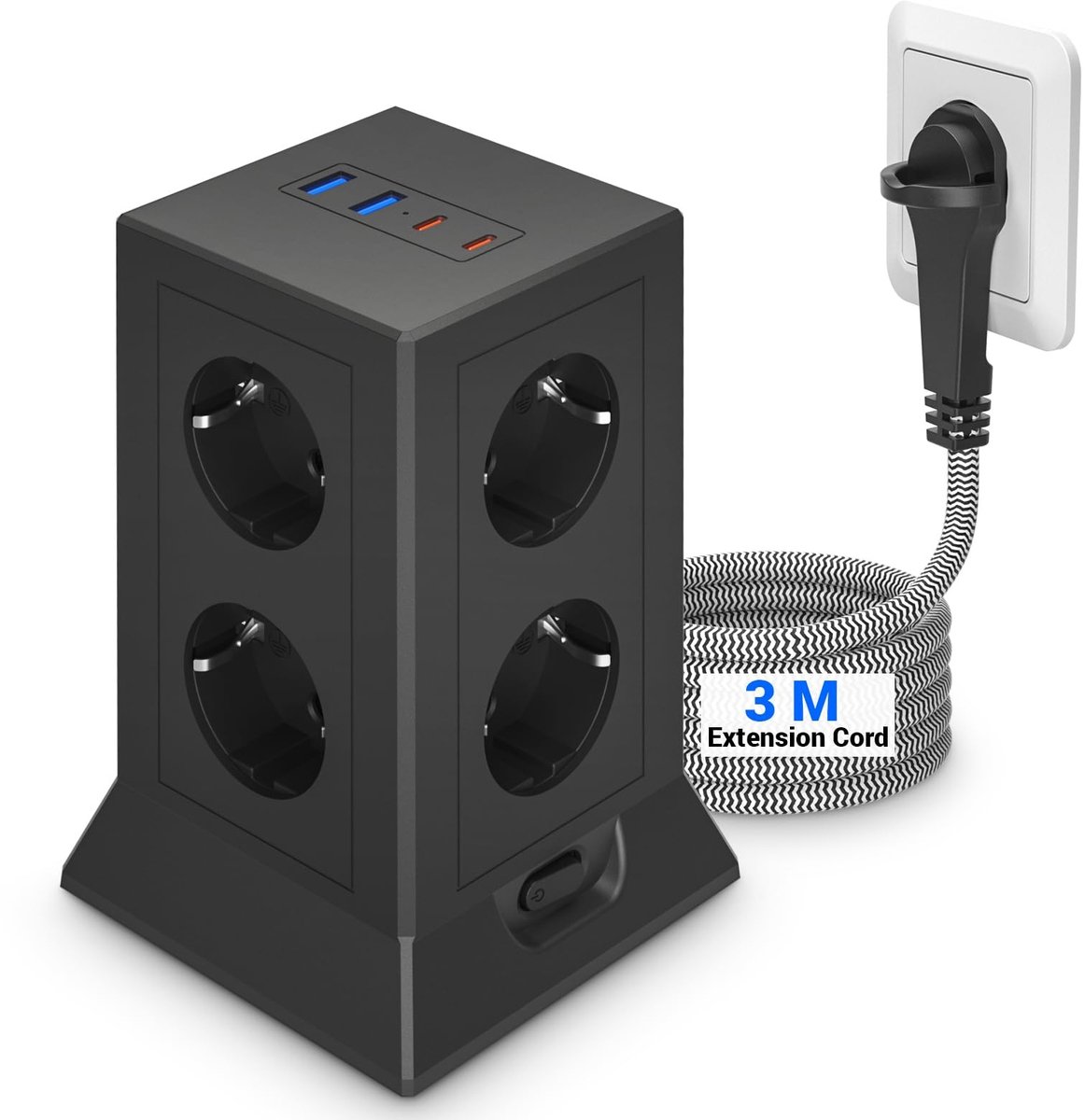SolidKeus - 8-Way Power Strip met 4 USB C Poorten en Schakelaar