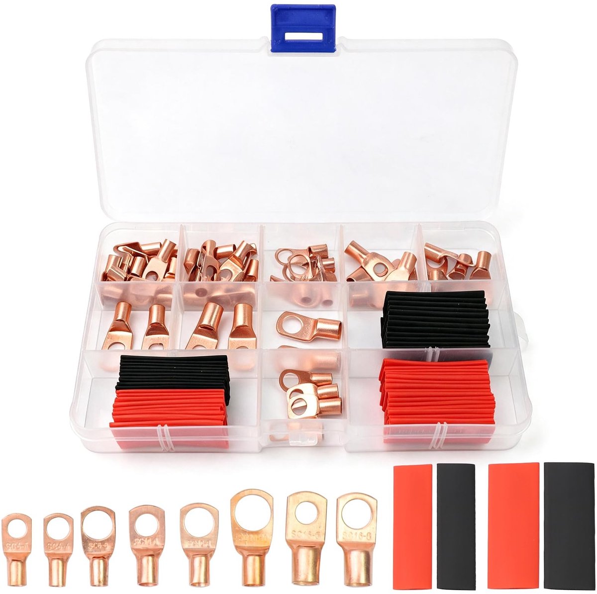 SolidKeus - Set van 100 Stuks Koperen Kabelschoenen en Isolatiehulzen