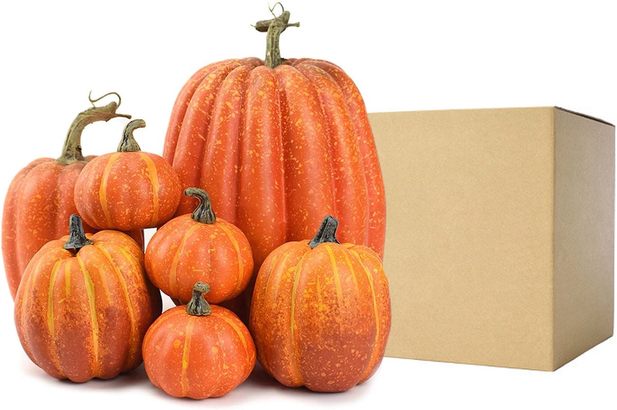 Pompoendecoraties - 7 Stuks Kunstmatige Pompoenen - Neppompoenen - Herfstdecoratie - Geschikt voor Thanksgiving en Halloween - Papieren doosverpakking - Zwart