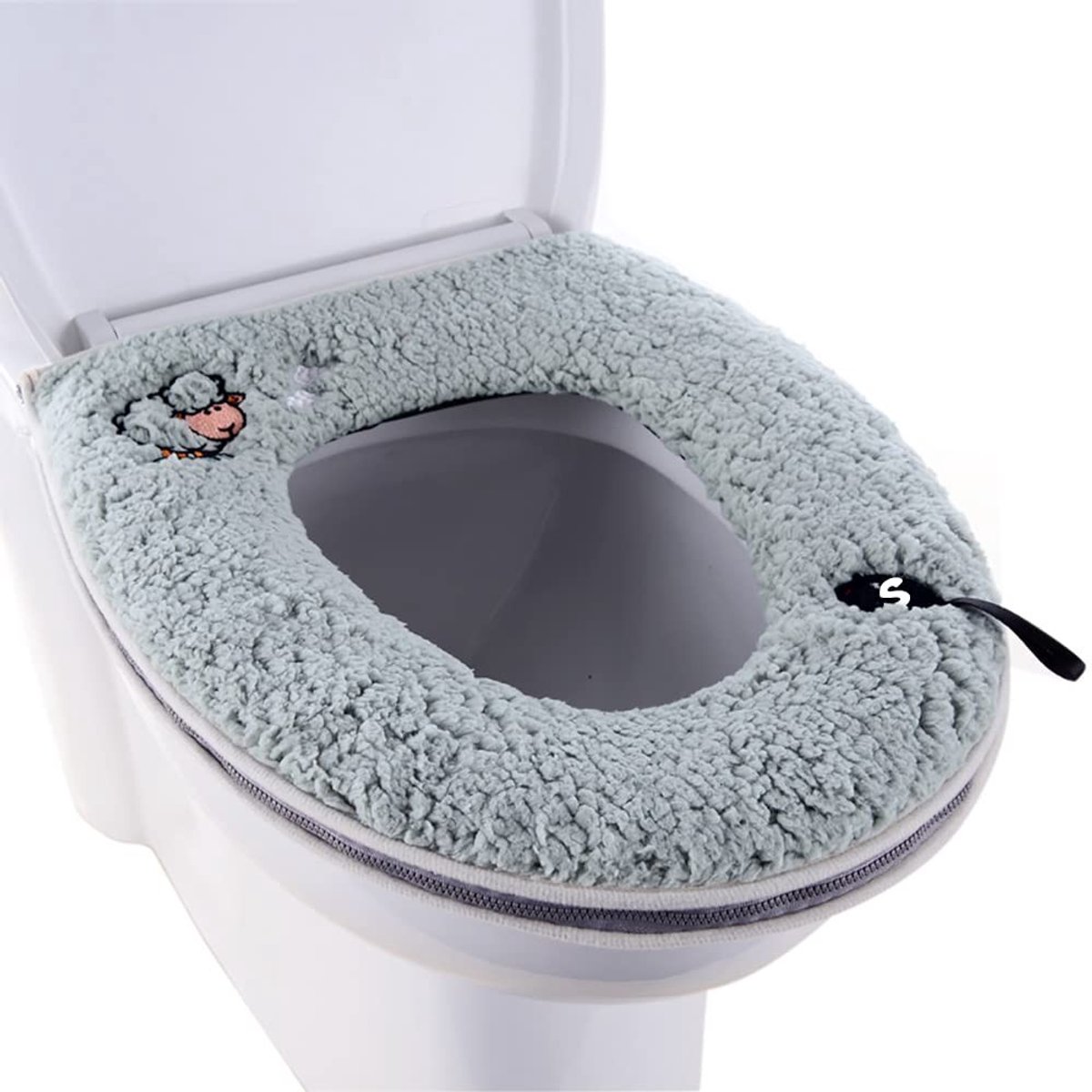 SolidKeus - Warme Pluche Wasbare Toiletzitting Deksel met Handvat en Rits
