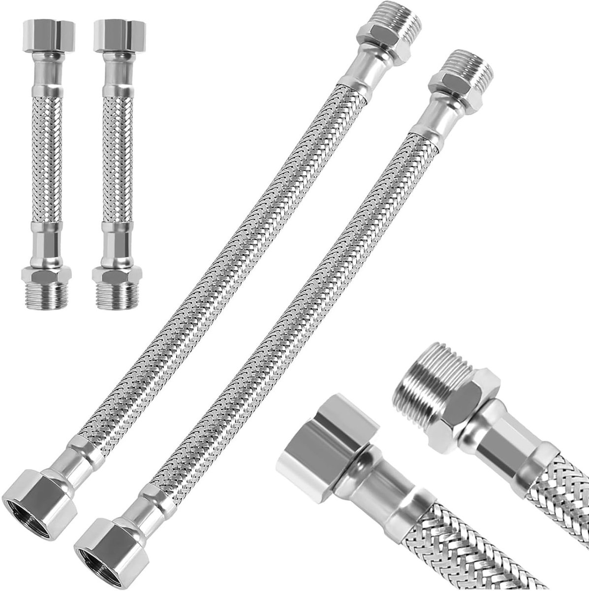 SolidKeus - Set van 4 Flexibele 304 RVS Slangen voor Sanitair Verbindingen