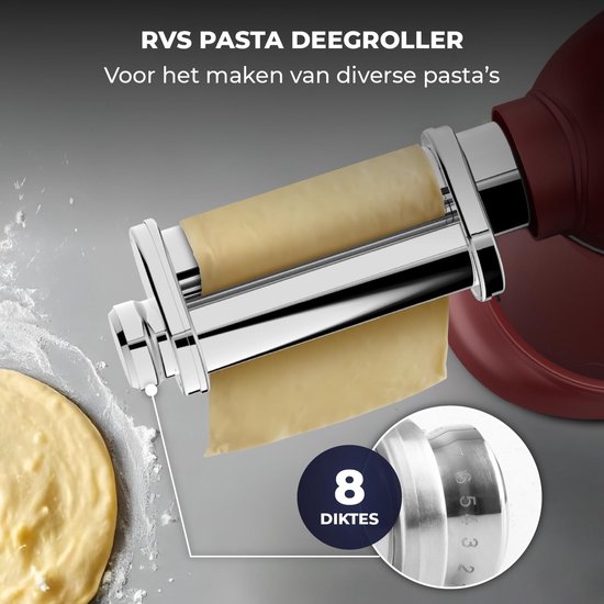 Keukenmachine - Keukenrobot - Zelf Pasta Maken - Inclusief Pastaroller - 62L Kom - Rood — afbeelding 3