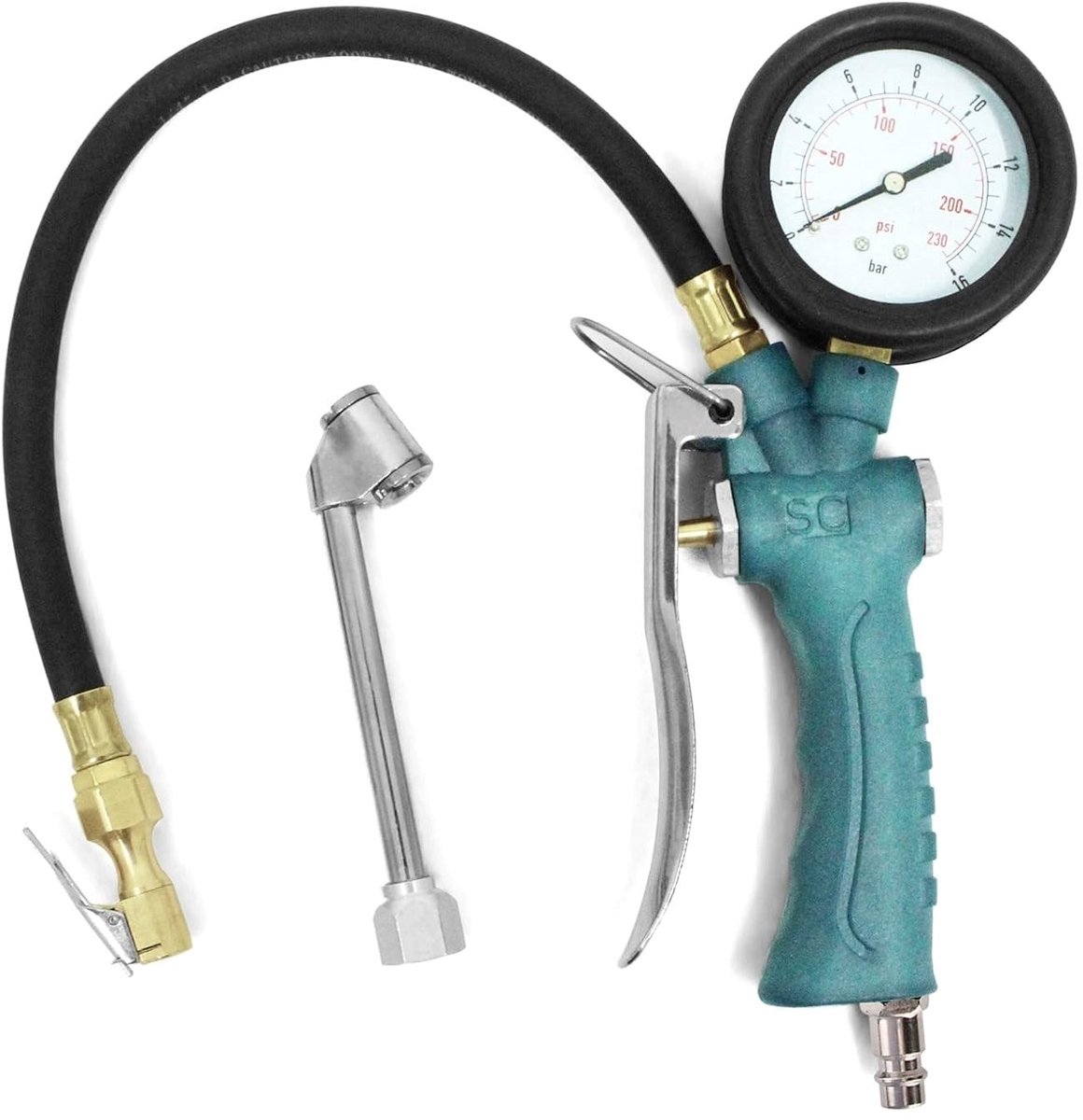 Perslucht Bandenpomp - Groen - Multifunctioneel met 360° Draaibare Manometer - Voor Auto's en Vrachtwagens
