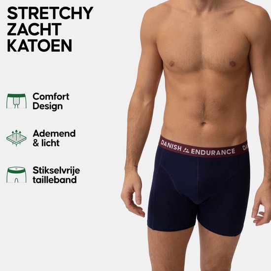 Navy blauwe boxer met bordeauxrode tailleband met 'DANISH ENDURANCE' logo.
