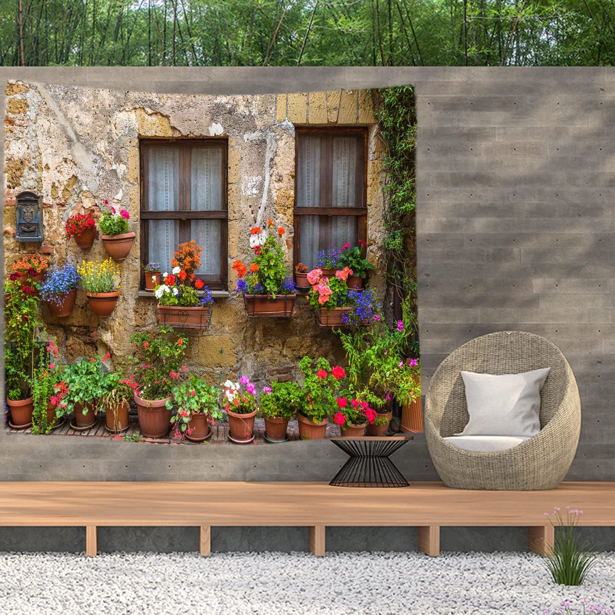 Tuinposter met Planten- en Bloemendessin - Grote Wanddecoratie 200 x 150 cm - Sierposter voor Tuin, Woonkamer & Buitenruimte - Decoratieve Muuraccessoire met Natuurlijke Print