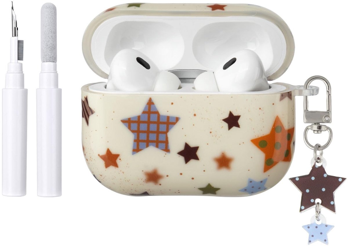 SolidKeus - Hoes voor AirPods Pro 3 met Reinigingsset Beige Ster