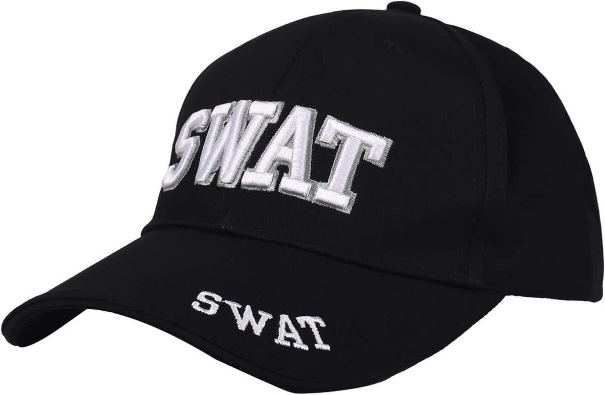 Verstelbare Zwarte Baseball Cap met Borduring voor Politie en Dief Thema Feest, Kostuum Accessoire voor Volwassenen en Kinderen