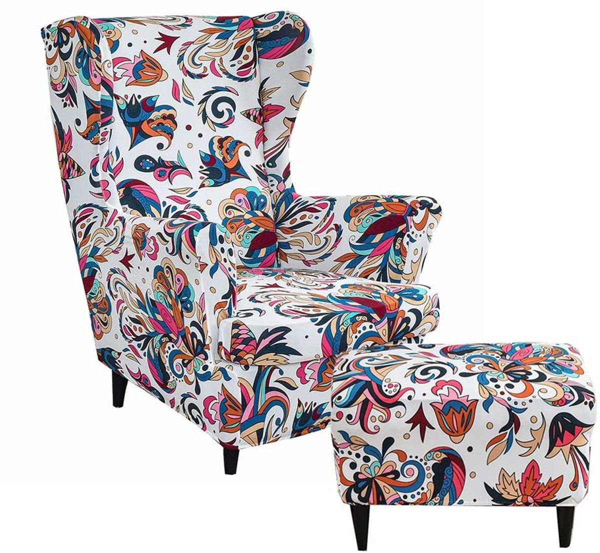 Omgoods - Wing Chair Covers 2 Stuks Met Poef Wasbaar