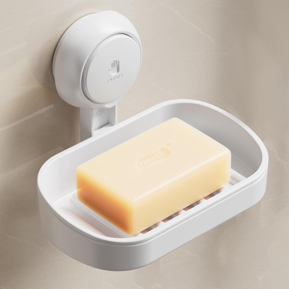 Witte zeepdispenser met zuignap voor badkamer en keuken | Ideaal voor zeep, spons en accessoires | Maximaal draagvermogen 3 kg