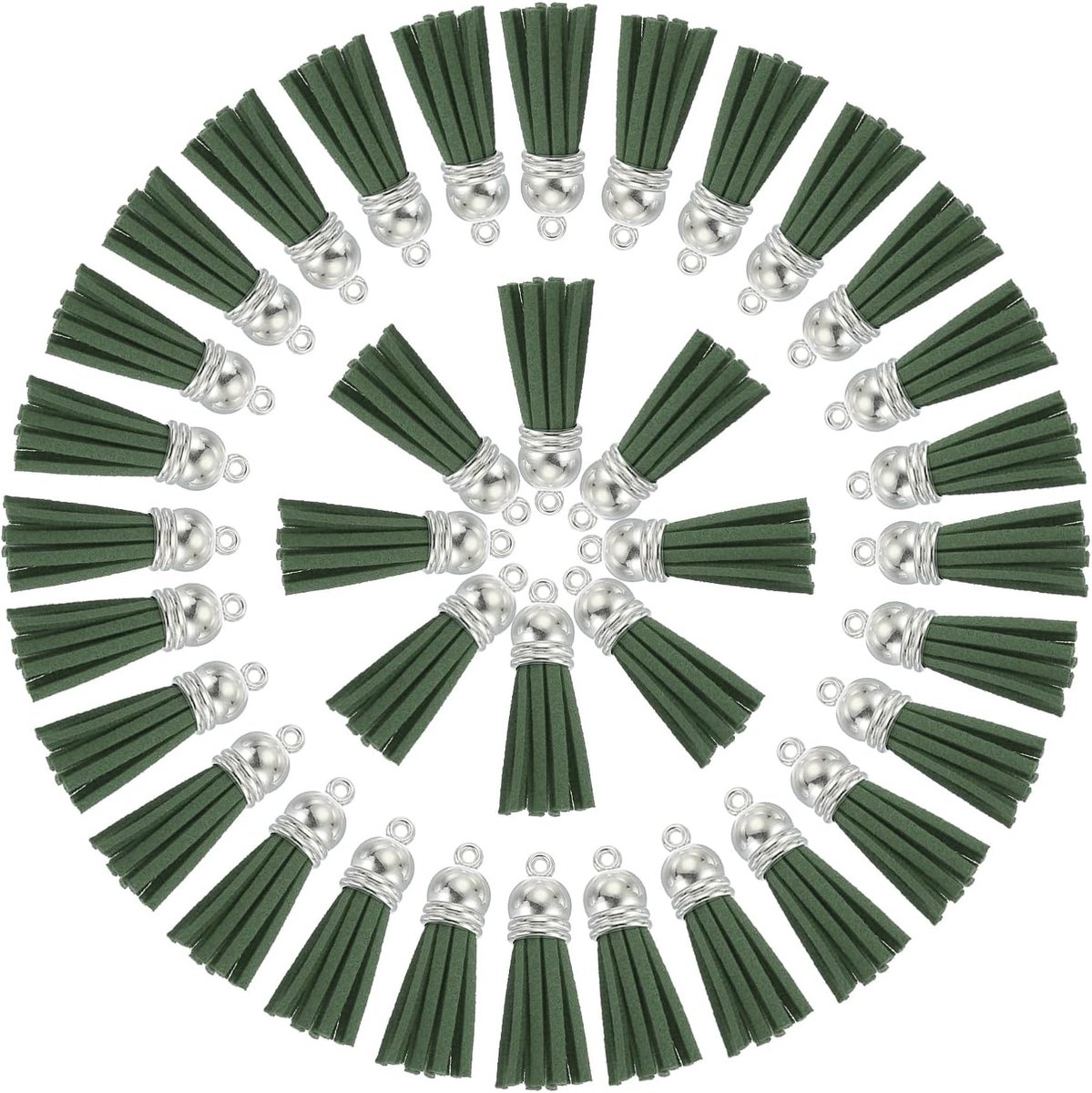 50 stuks sleutelhanger-kwasten in grote verpakking om te knutselen, 3,8 cm lederen kwast, sleutelhanger, bedelring, kwasthanger voor doe-het-zelf, handgemaakte accessoires, legergroen