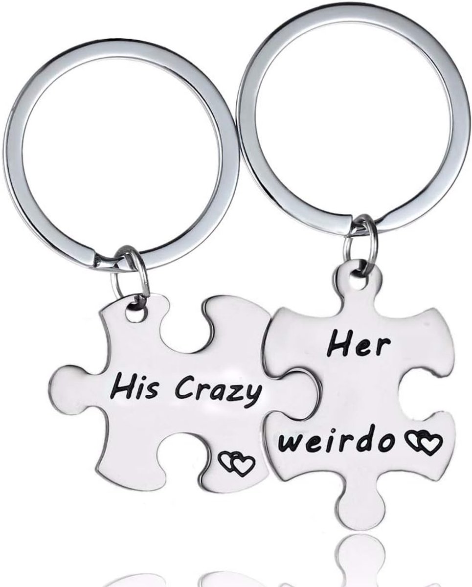 Rvs Zijn en Haar 2 Stks Koppels Sleutelhangers Set voor Vrouwen en Mannen, Gepersonaliseerde Liefhebbers Puzzel Bijpassende Sleutelhanger SN136