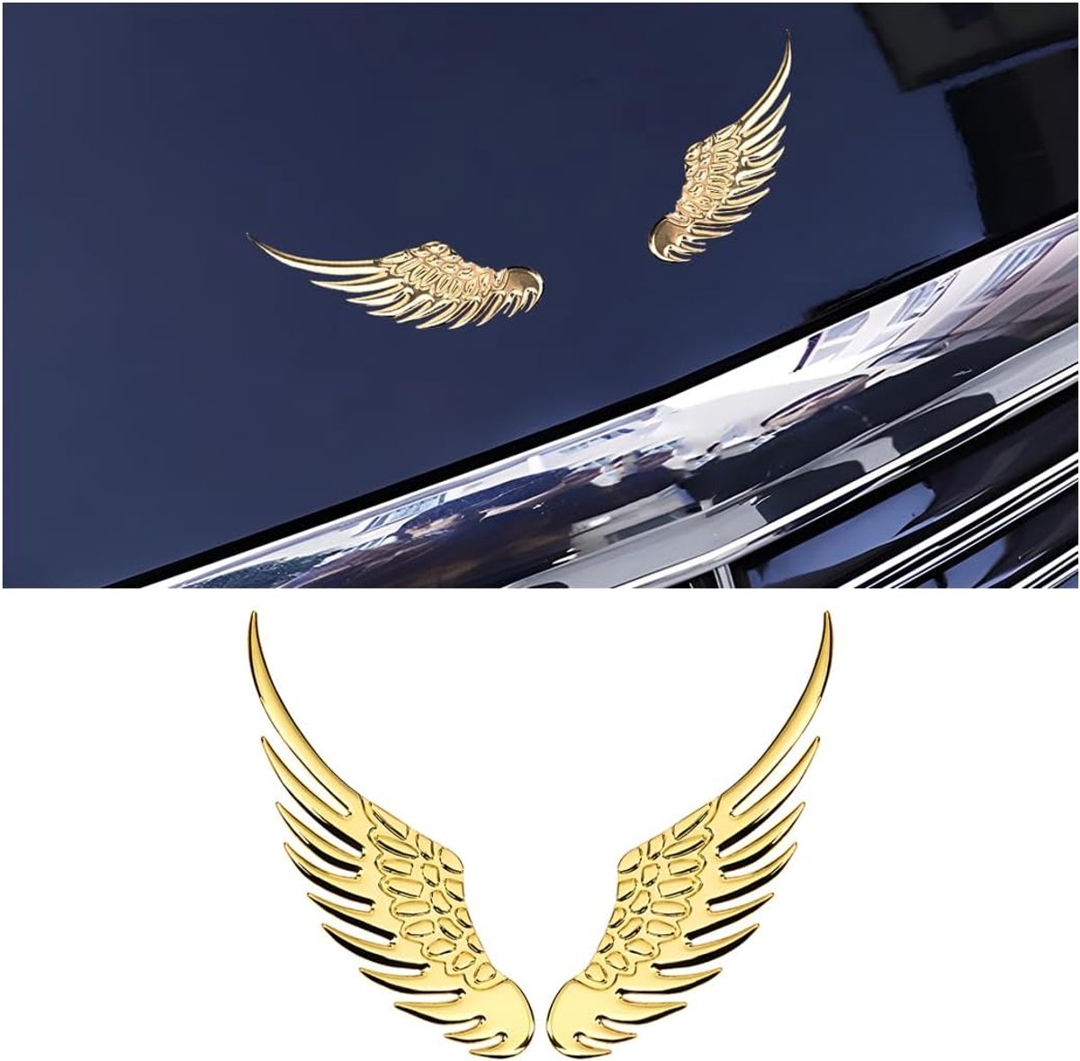 Autosticker, decoratie, 3D engelenvleugels, autodecoratiestickers, zelfklevende autosticker, 3D-vleugels, auto styling, mode, metalen sticker, accessoires (goud)