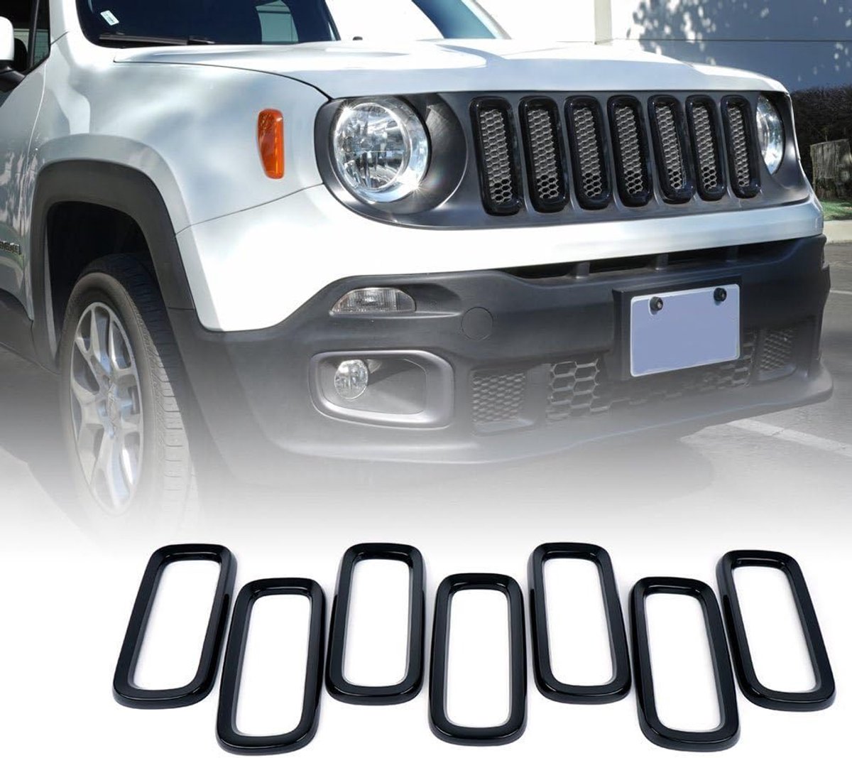 2015-2017 Renegade 7-delige ABS voorbumper grille inzetstukken (zwart)