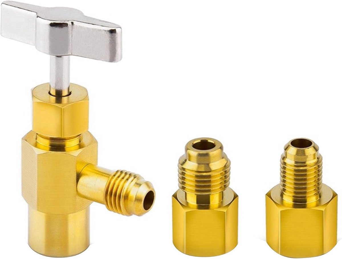 3 stuks R134A koelmiddel, met tankadapters, adapter 1/2 stuks, koelkraan, voor koelmiddel laadslang met klep, voor gasfles koelmiddel R134a