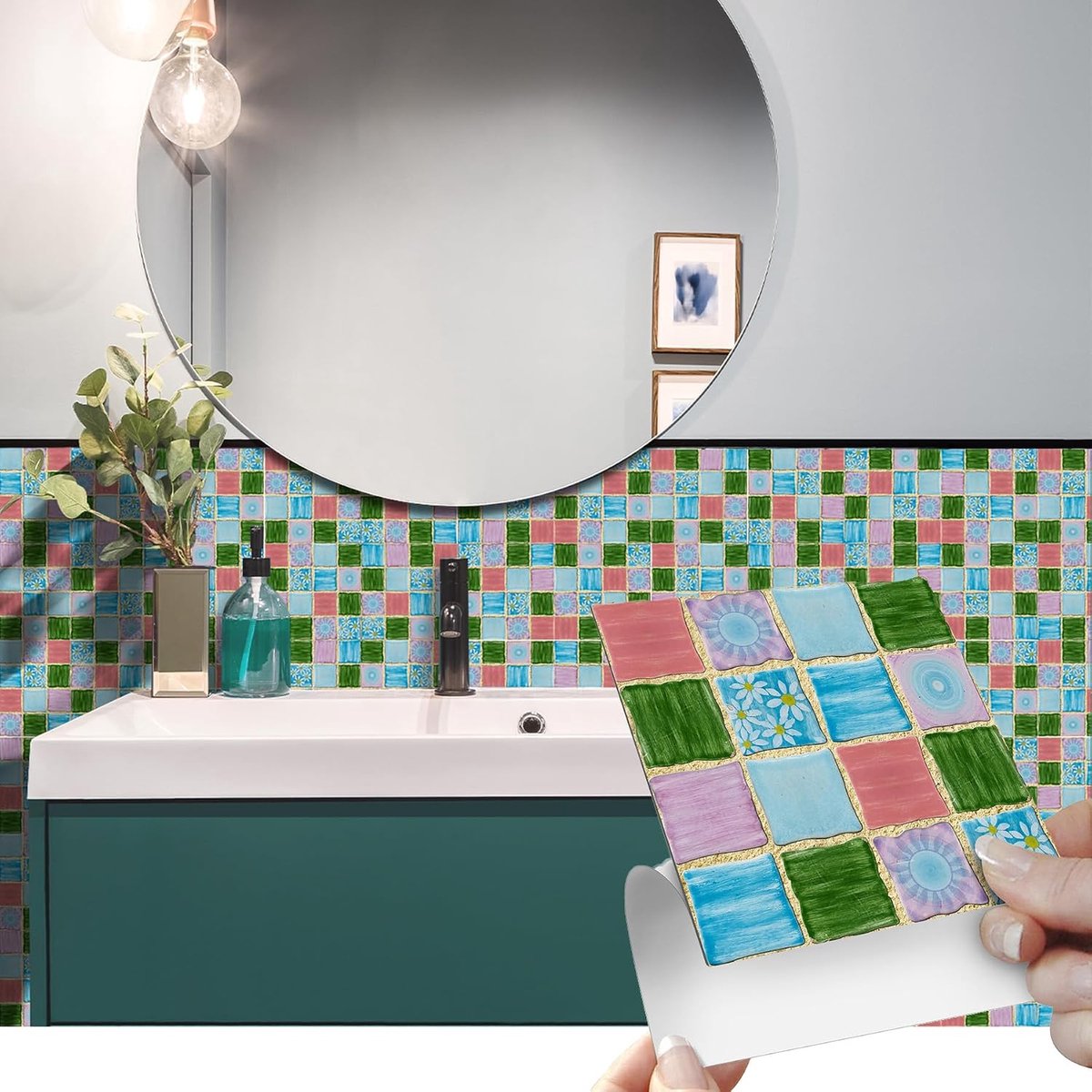 Tegelstickers in mozaïekstijl, 20 stuks, retro tegelstickers voor keuken, 10 x 10 cm, pvc, zelfklevend, hittebestendig, waterdicht, vinyl, decoratie voor de badkamer
