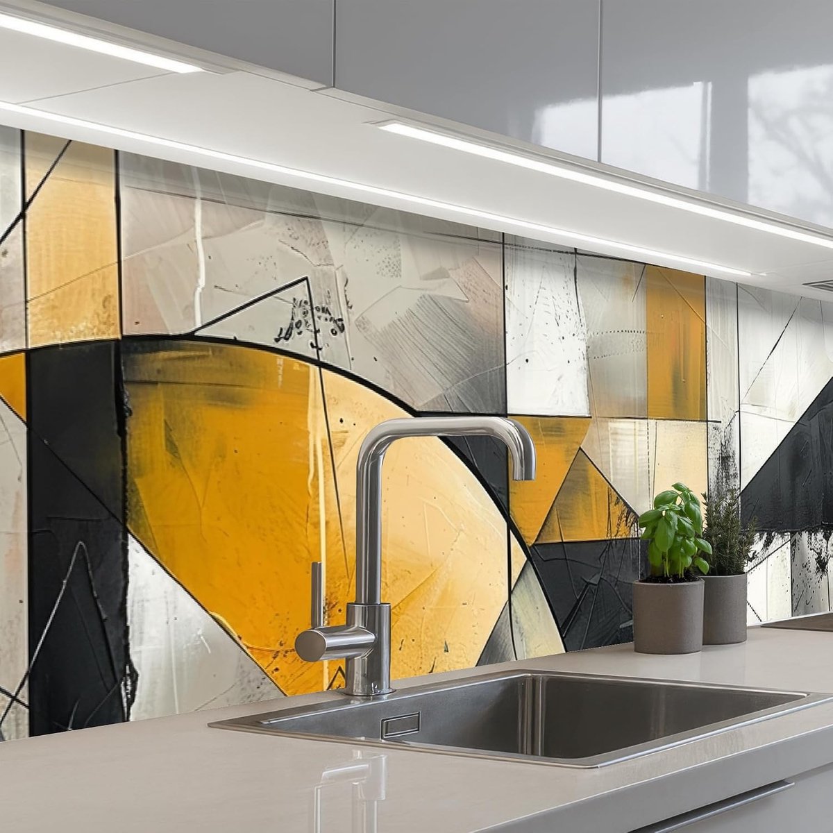 Keukenachterwand 60x250 cm zelfklevend keuken decoratie accessories home kitchen spatscherm Kunst - Goud - Grijs - Modern